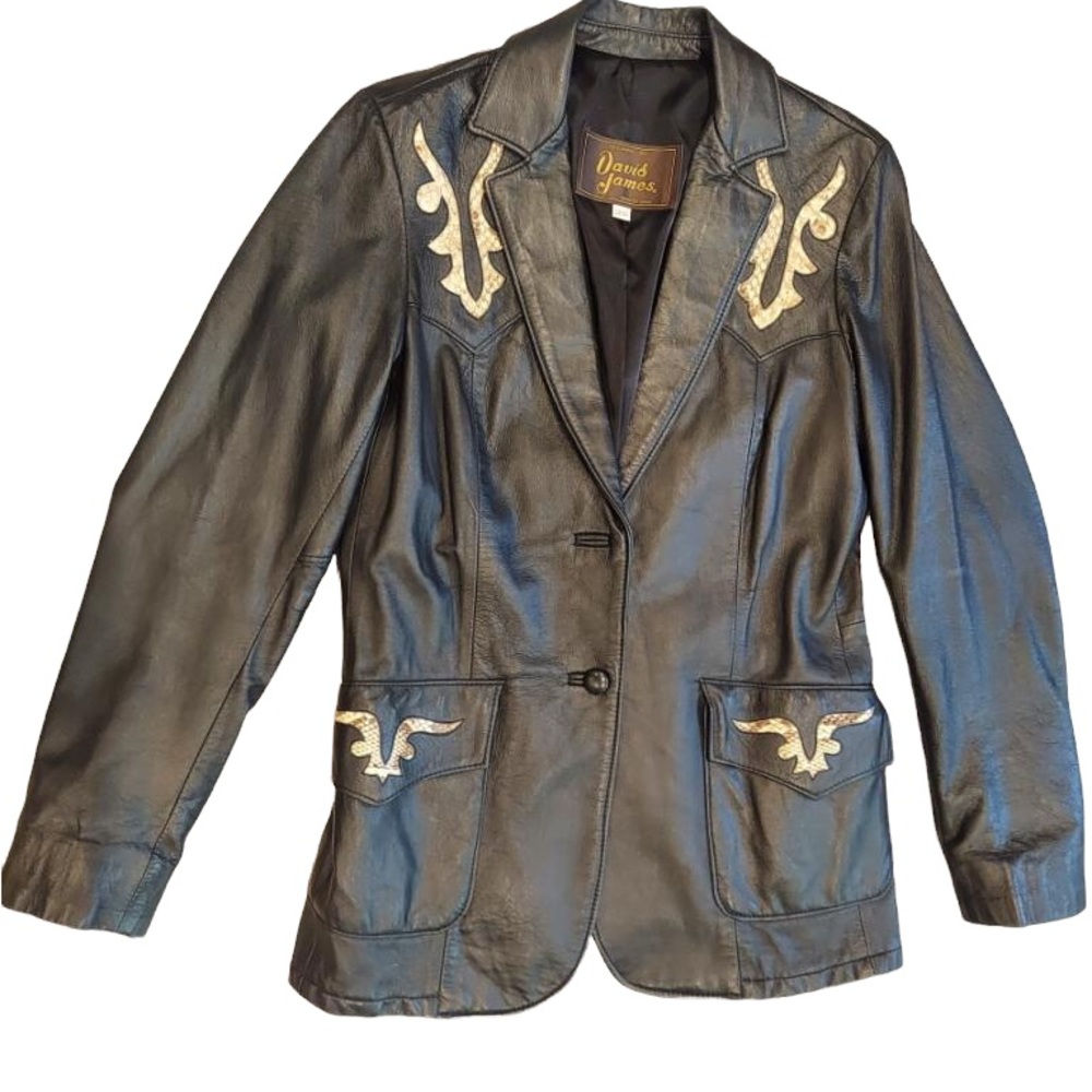 Vtg Davis James Leather Snakeskin Steerhead Cutouts Rodeo Western Cowgirl Jacket